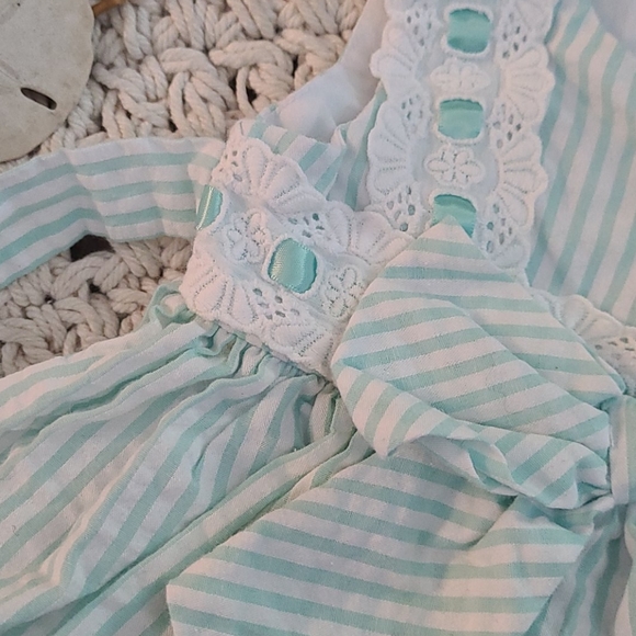 SUMMER BEAUTIFUL TEAL WHITE LACE STRIPED DRESS - Picture 8 of 16